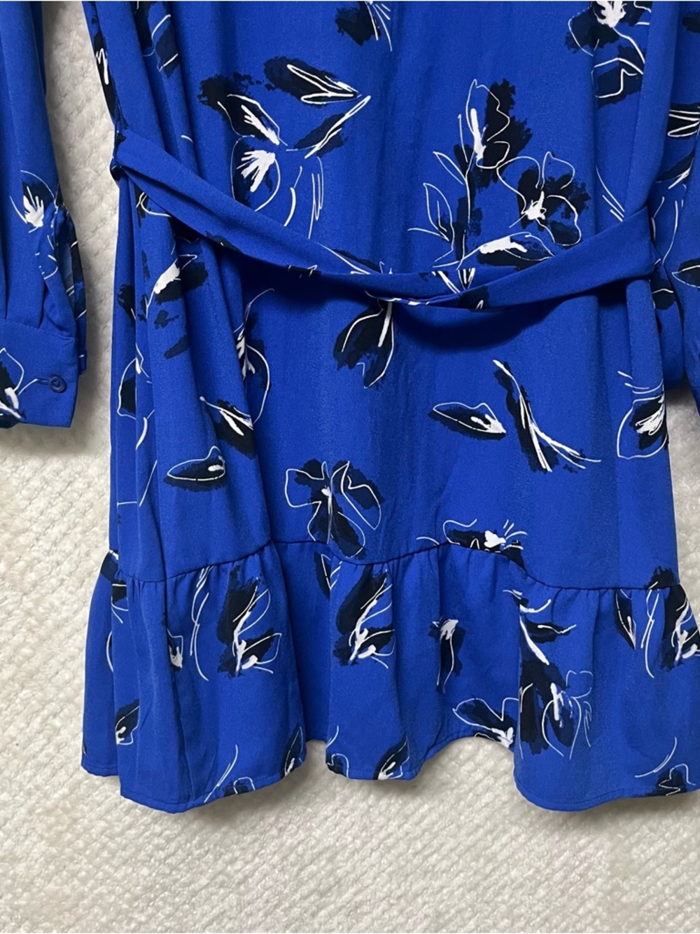 Nine West Shirt Dress Ruffle Hem Floral Button-Front Tie Waist Blue Medium - Picture 10 of 11